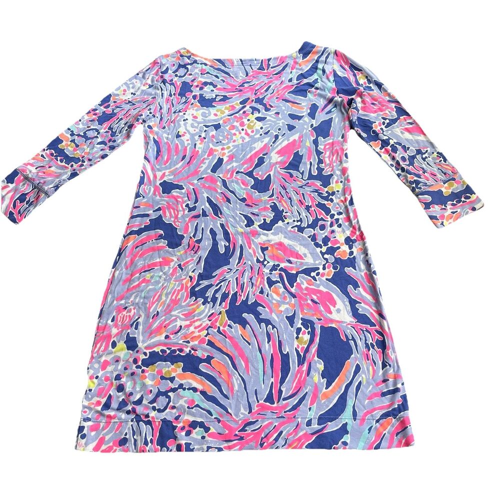 Lilly Pulitzer Sophie Dress Size XS Shrimply Chic Gol Button Boat Neck 3/4 Sleev